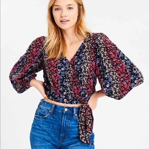 AEO Floral Wrap Front Blouse